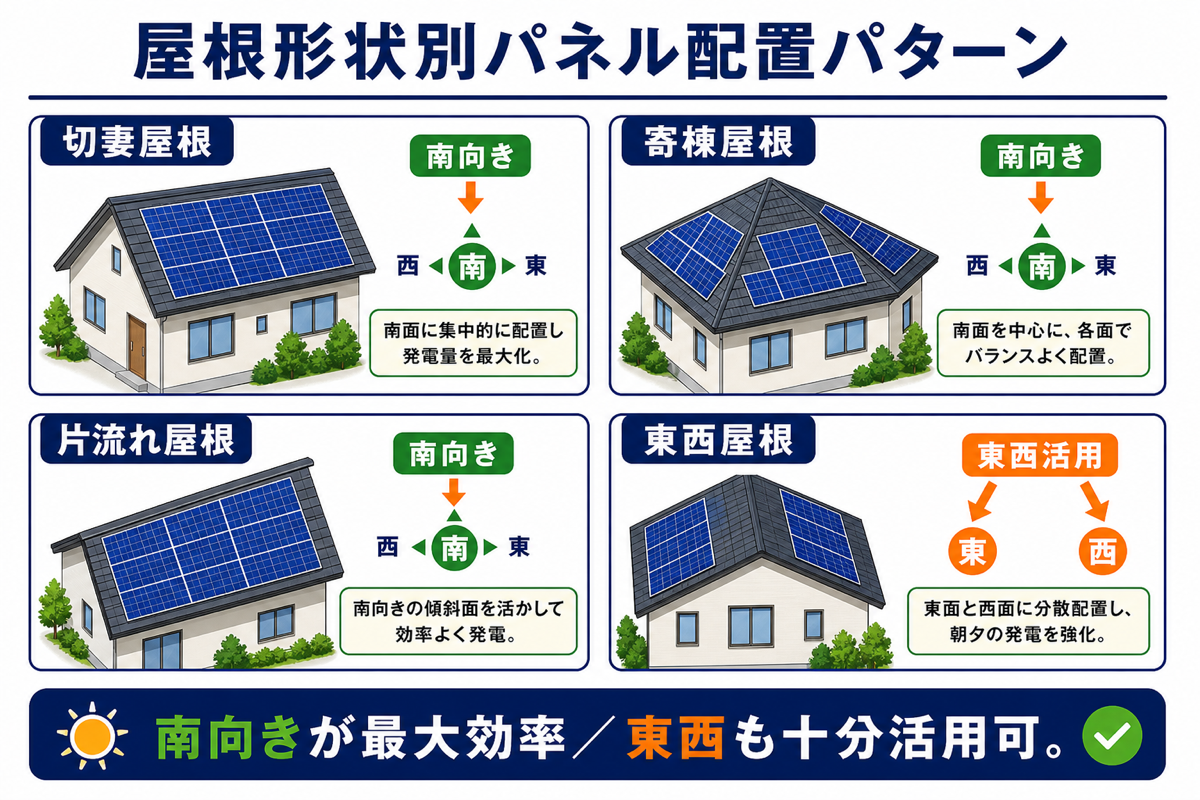 屋根形状別の太陽光パネル配置パターン図