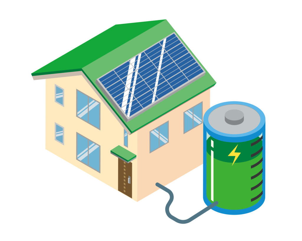 住宅の太陽光発電と蓄電池のセット導入イラスト
